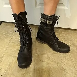 Black leather lace up boots